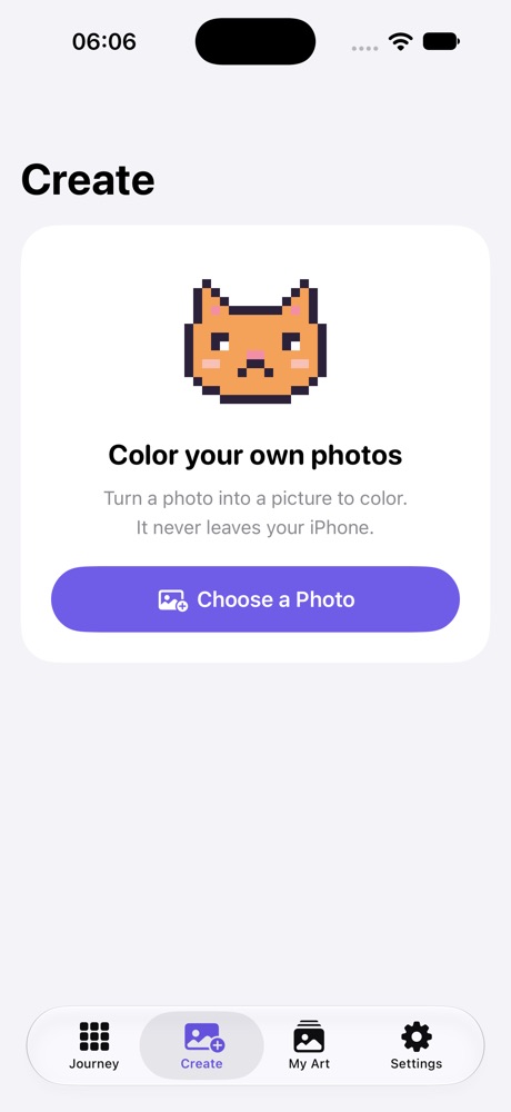 Create screen: turn your own photo into a picture to color