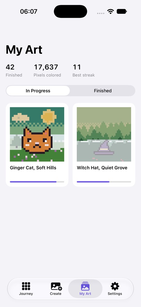 My Art gallery with finished pictures and stats