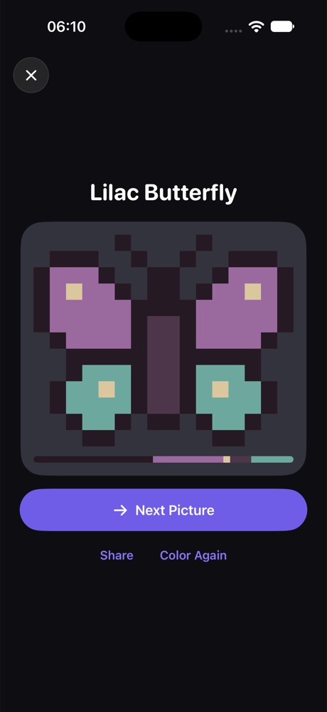 A finished picture shown in Pixel Calm's dark theme